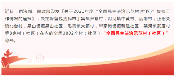 淮南市8個“全國民主法治示范村（社區(qū)）”復(fù)核通過